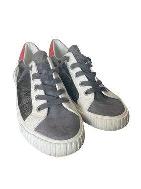 Blowfish Malibu Gray and White Low-Top Sneakers w Red Heel Accent-Size 9
